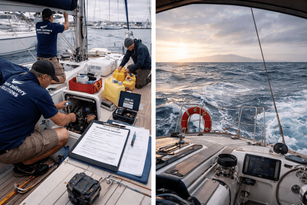 showing the preparation for a yacht delivery