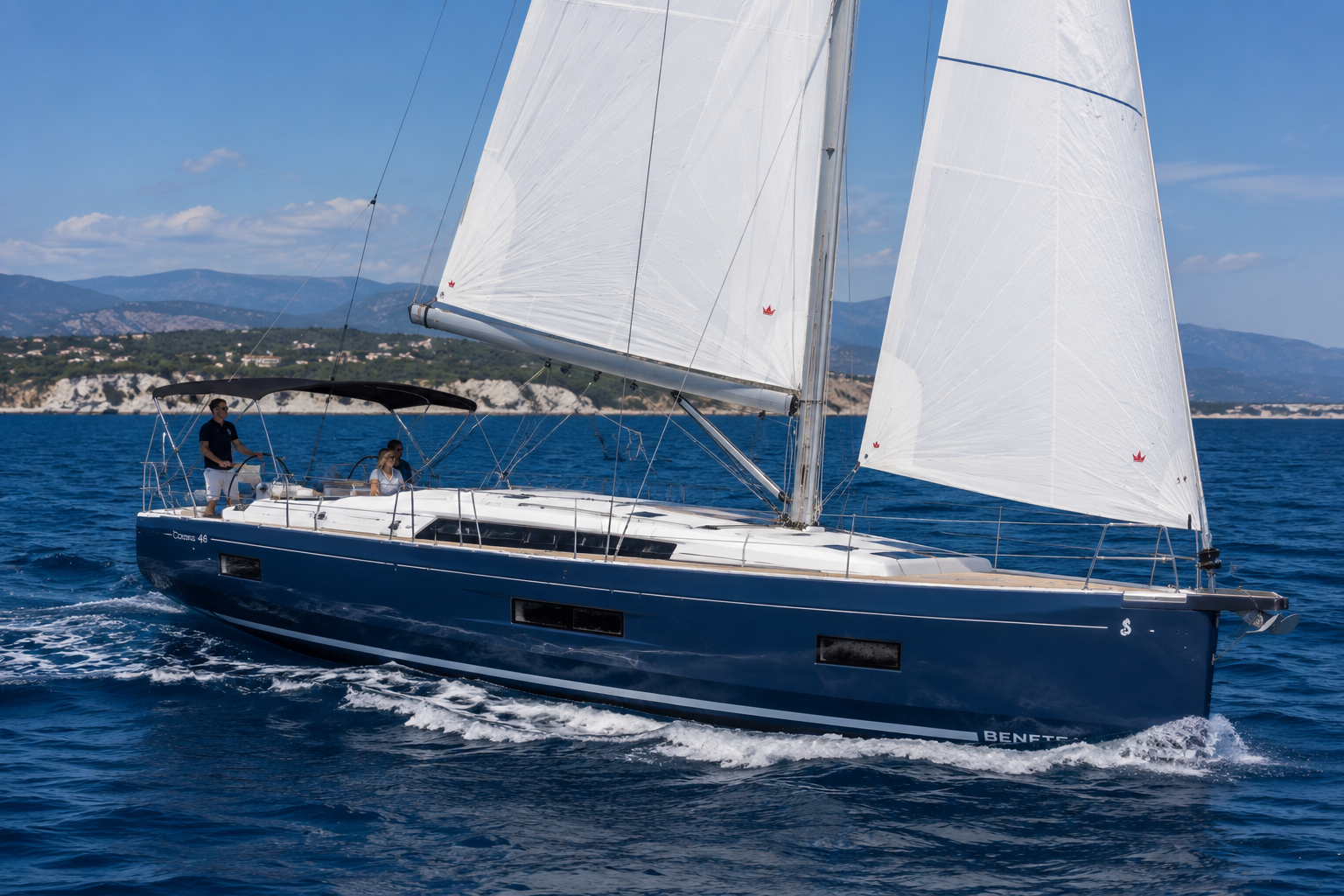 blue oceanis sailing on a delivery