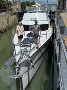 pacific 62 in the lock in cairns on a yacht delivery