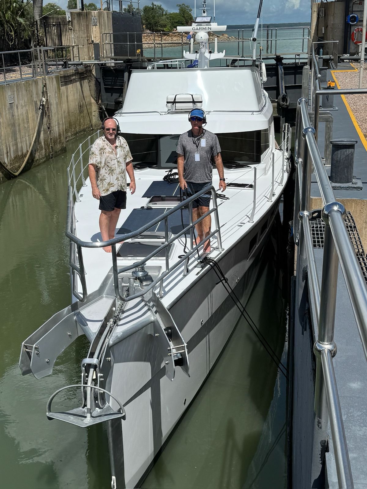 pacific 62 in the lock in cairns on a yacht delivery
