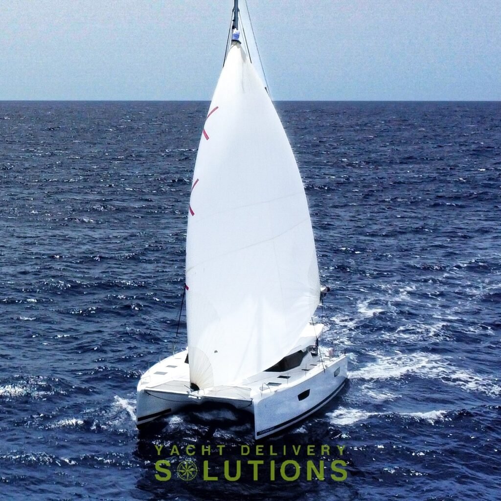 NZ to Australia yacht delivery of a catamaran in tasman with white sails